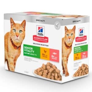 Hill's Science Plan Feline Mature Adult 7+ Senior Vitality - 12 x 85 g (Huhn & Lachs)