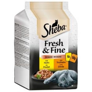 Megapack Sheba Fresh & Fine Frischebeutel 12 x 50 g - Thunfisch & Lachs in Gelee