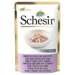 Schesir Katze Jelly Pouch 6 x 85 g - Thunfisch mit Huhn und Schinken