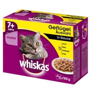 Multipack Whiskas 7+ Senior Frischebeutel 12 x 100 g - Geflügelauswahl in Sauce