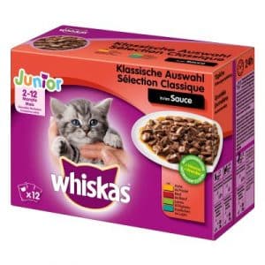 Multipack Whiskas Junior Frischebeutel 12 x 100 g - Klassische Auswahl in Sauce