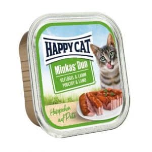 Happy Cat Minkas Duo Häppchen auf Paté Schälchen 24 x 100 g - mit Geflügel & Lamm