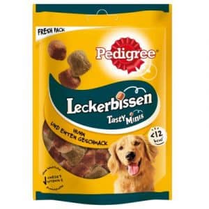 Mixpaket Pedigree Leckerbissen Hundesnacks - 3 x 130 g Kau-Happen Huhn & Ente + 3 x 140 g Mini-Happen Käse & Rind