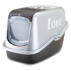 Savic Katzentoilette Nestor Impression "Love" - schwarz / silber mit "Love" Druck