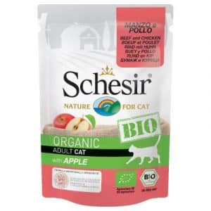 Schesir Bio Pouch 6 x 85 g - Bio Rind mit Bio Huhn und Bio Apfel