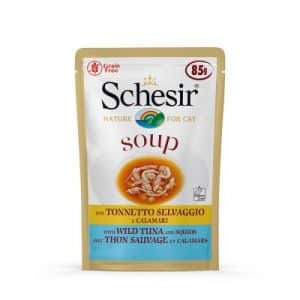 Sparpaket Schesir Cat Soup 24 x 85 g - Wilder Rosa Lachs & Karotten