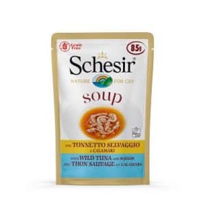 Sparpaket Schesir Cat Soup 12 x 85 g  - Wilder Rosa Lachs & Karotten