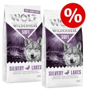 2 x 12 kg Wolf of Wilderness "Soft & Strong"  NEU: Silvery Lakes - Freiland-Huhn & Ente