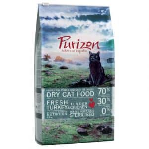 Purizon Sterilised Adult Truthahn & Huhn - getreidefrei - Als Ergänzung: 6 x 200 g Hühnerfilet mit Truthahn & Lachs Nassfutter