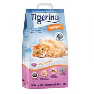 Tigerino Nuggies Classic Katzenstreu - Babypuderduft - Doppelpack 2 x 14 l