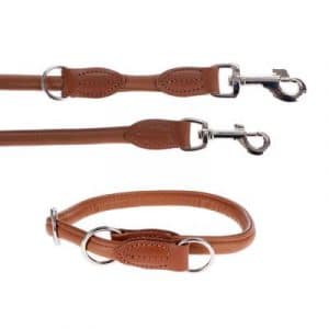 HUNTER Set: Hundeleine + Halsband Round & Soft Elk cognac - Halsband Größe: max. 55 cm