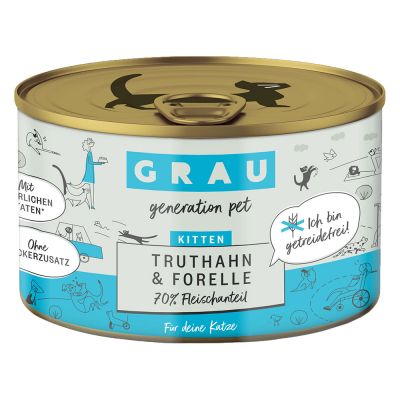 Sparpaket GRAU Kitten Getreidefrei 12 x 200 g - Truthahn & Forelle