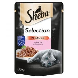 Multipack Sheba Varietäten Frischebeutel 12 x 85 g  - Selection in Sauce mit Lachs