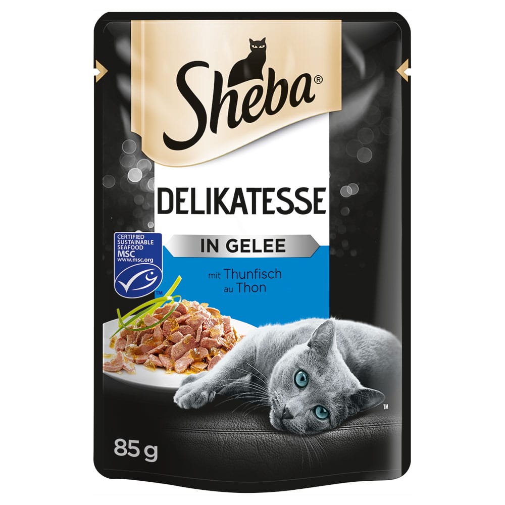 Multipack Sheba Varietäten Frischebeutel 12 x 85 g - Delikatesse in Gelee mit Thunfisch