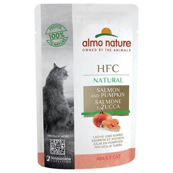 Sparpaket Almo Nature HFC Natural Pouch 12 x 55 g  - Lachs und Kürbis