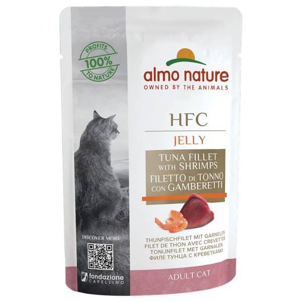 Sparpaket Almo Nature HFC Jelly Pouch 24 x 55 g - Thunfischfilet mit Garnelen