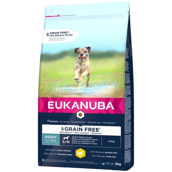 Eukanuba Grain Free Adult Small / Medium Breed Huhn - 3 kg