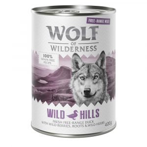 Sparpaket 12 x 400 g Wolf of Wilderness "Freiland-Fleisch" - Wild Hills - Freiland-Ente