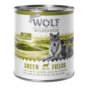 Sparpaket Wolf of Wilderness Senior 24 x 800 g - Green Fields - Lamm & Huhn