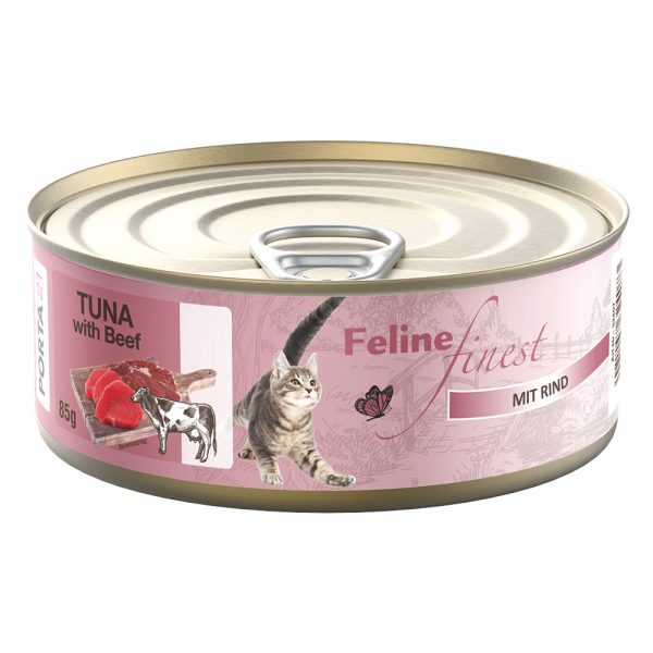 5 + 1 gratis! 6 x 85 g Feline Finest Katzen Nassfutter - Thunfisch mit Rind