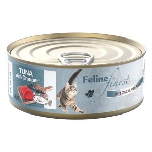 5 + 1 gratis! 6 x 85 g Feline Finest Katzen Nassfutter - Thunfisch mit Zackenbarsch