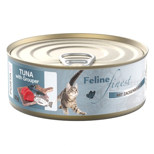 5 + 1 gratis! 6 x 85 g Feline Finest Katzen Nassfutter - Thunfisch mit Zackenbarsch