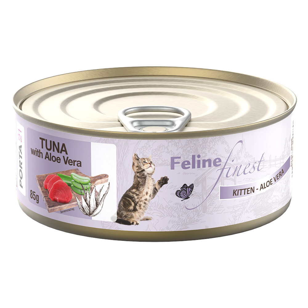 5 + 1 gratis! 6 x 85 g Feline Finest Katzen Nassfutter - Kitten Thunfisch mit Aloe