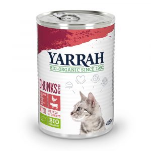 400 g / 405 g Yarrah Bio Pâté / Chunks zum Sonderpreis! - Chunks: Bio Huhn & Bio Rind mit Bio Brennnesseln & Bio Tomaten (405 g)