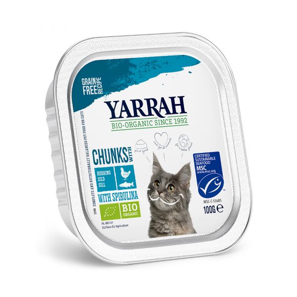 6 x 100 g Yarrah Bio Pate / Chunks zum Sonderpreis! - Bio Chunks: Fisch mit Bio Spirulina