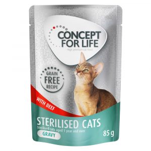 12 x 85 g Concept for Life getreidefrei zum Sonderpreis! - Sterilised Cats Rind - in Soße