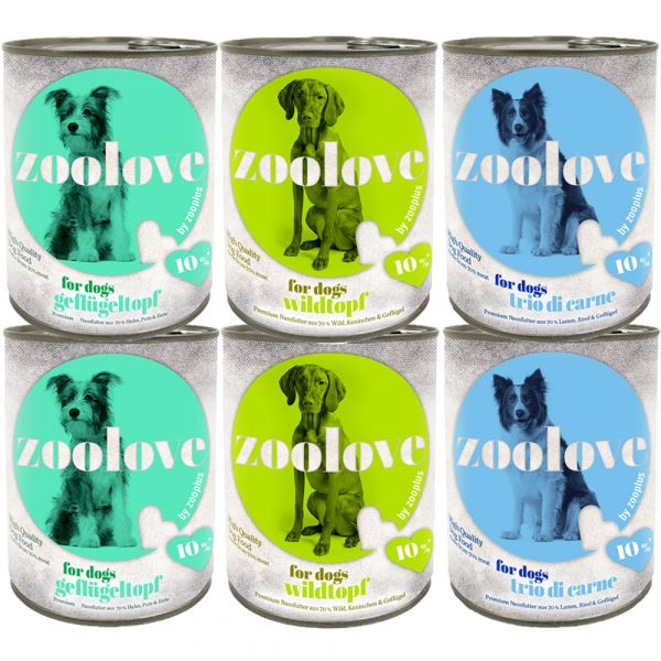 Sparpaket: zoolove Hundenahrung 24 x 800 g - gemischtes Paket