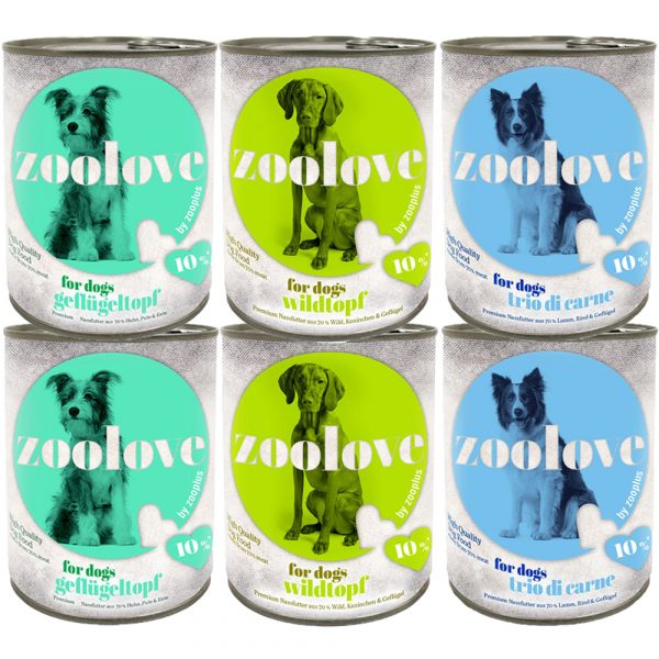 zoolove gemischtes Probierpaket Hundenassfutter - 6 x 800 g