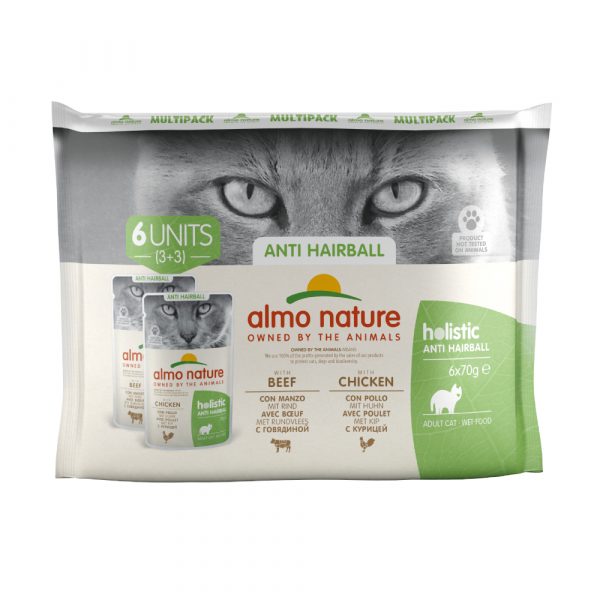 20 + 4 gratis! 24 x 70 g Almo Nature Holistic - Anti Hairball Mix: Huhn & Rind (24 x 70 g)