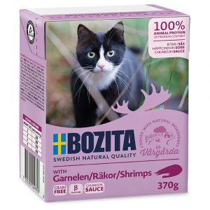 5 + 1 gratis! 6 x 370 g Bozita Häppchen in Gelee oder Soße - Garnelen in Soße