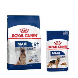 8 kg / 15 kg Royal Canin Trockenfutter + passendes Nassfutter gratis! - Maxi Adult 5+ (15 kg) + Maxi Adult (10 x 140 g)