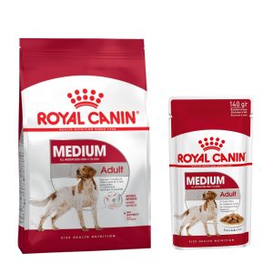 8 kg / 15 kg Royal Canin Trockenfutter + passendes Nassfutter gratis! - Medium Adult (15 kg) + Medium Adult (10 x 140 g)
