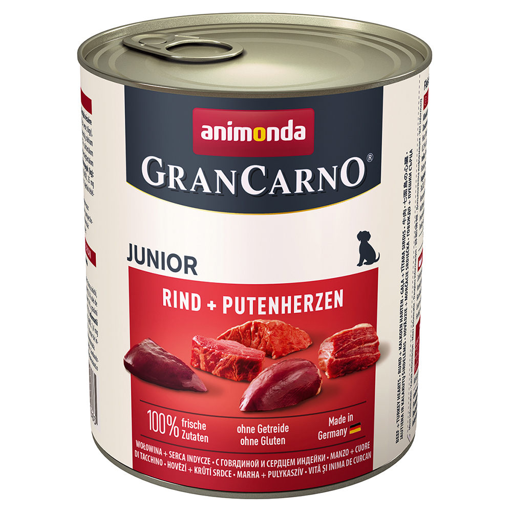 20 + 4 gratis! 24 x 800 g Animonda GranCarno Original - Junior: Rind & Putenherzen