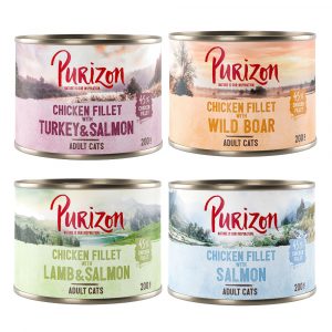 10 + 2 gratis! 12 x 200 g/ 400 g Purizon Adult - Mix 4 Sorten (4 x 200 g Lachs