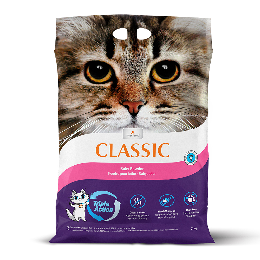 1 kg gratis! 7 kg Intersand Classic Katzenstreu - Babypuderduft