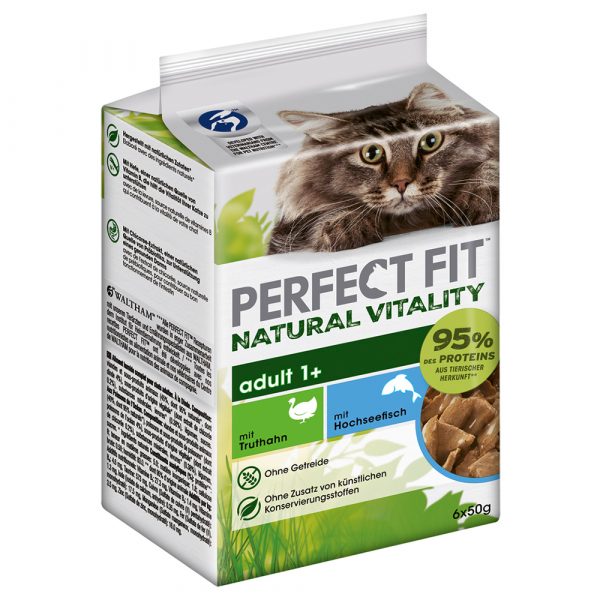 30 + 6 gratis! 36 x 50 g Perfect Fit Natural Vitality Adult 1+ - Hochseefisch und Truthahn