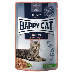 10 + 2 gratis! 12 x 85 g Happy Cat Pouch Meat in Sauce  - Atlantik-Lachs