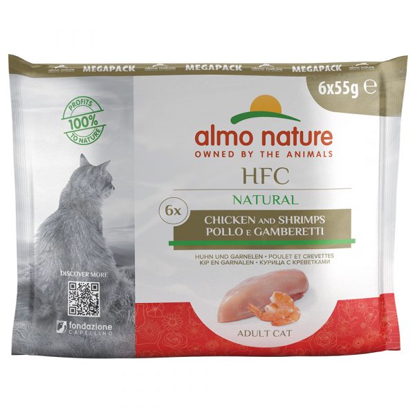 20 + 4 gratis! 24 x 55 g Almo Nature HFC - Natural Pouch: Huhn und Garnelen