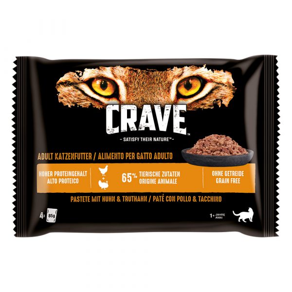 3 + 1 gratis! 4 x 85 g Crave Pouch Multipack Nassfutter - Pastete mit Huhn & Truthahn