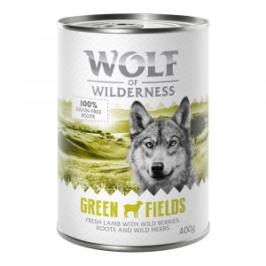 5 + 1 gratis! 6 x 400 g Wolf of Wilderness Nassnahrung - Green Fields - Lamm
