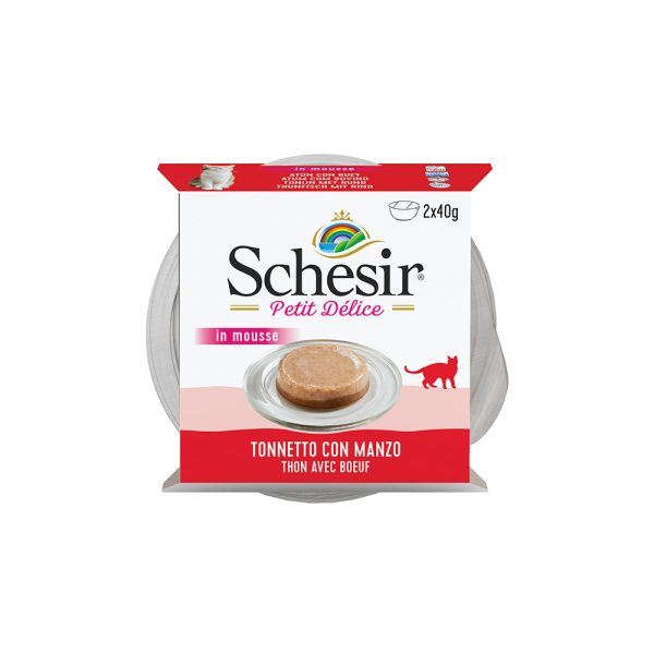 Schesir Petit Delice in Mousse 12 x 40 g - Thunfisch und Rindfleisch