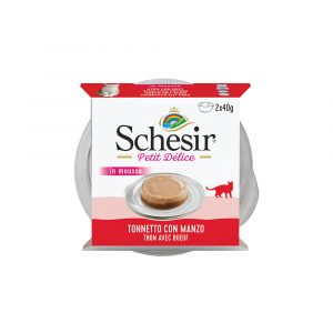 Sparpaket Schesir Petit Delice in Mousse 24 x 40 g - Thunfisch und Rindfleisch