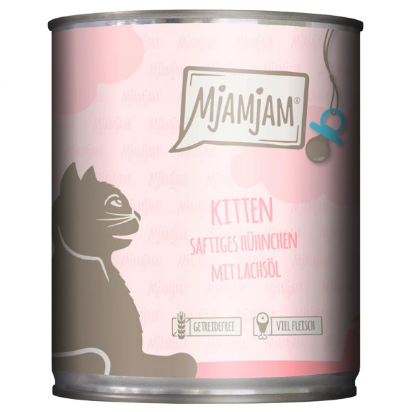 Sparpaket MjAMjAM Kitten 24 x 800 g - saftiges Hühnchen mit Lachsöl