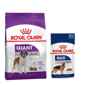 8 kg / 15 kg Royal Canin Trockenfutter + passendes Nassfutter gratis! - Giant Adult (15 kg) + Maxi Adult (10 x 140 g)