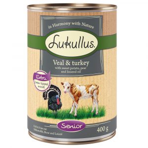 10 + 2 gratis! 12 x 400 g Sparpaket Lukullus Naturkost - Senior Kalb & Truthahn