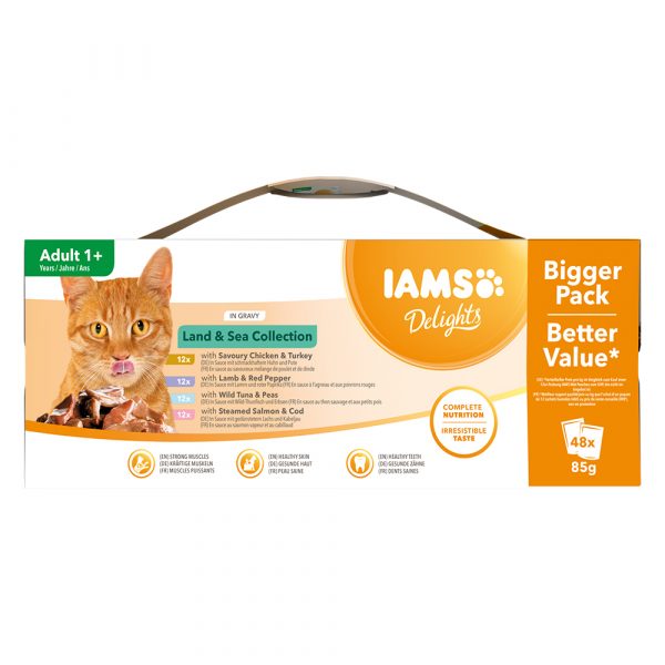 48 x 85 g IAMS Delights Adult Land & Sea Mix zum Sonderpreis! - in Sauce